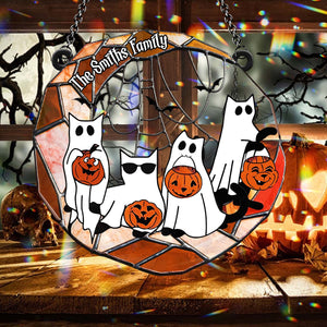 Black Cat Halloween 2024 - Personalized Black Cat Window Hanging Suncatcher Ornament