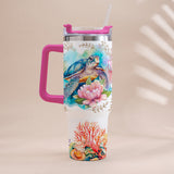 Love Turtles Custom Name - Personalized Turtle Tumbler With Handle