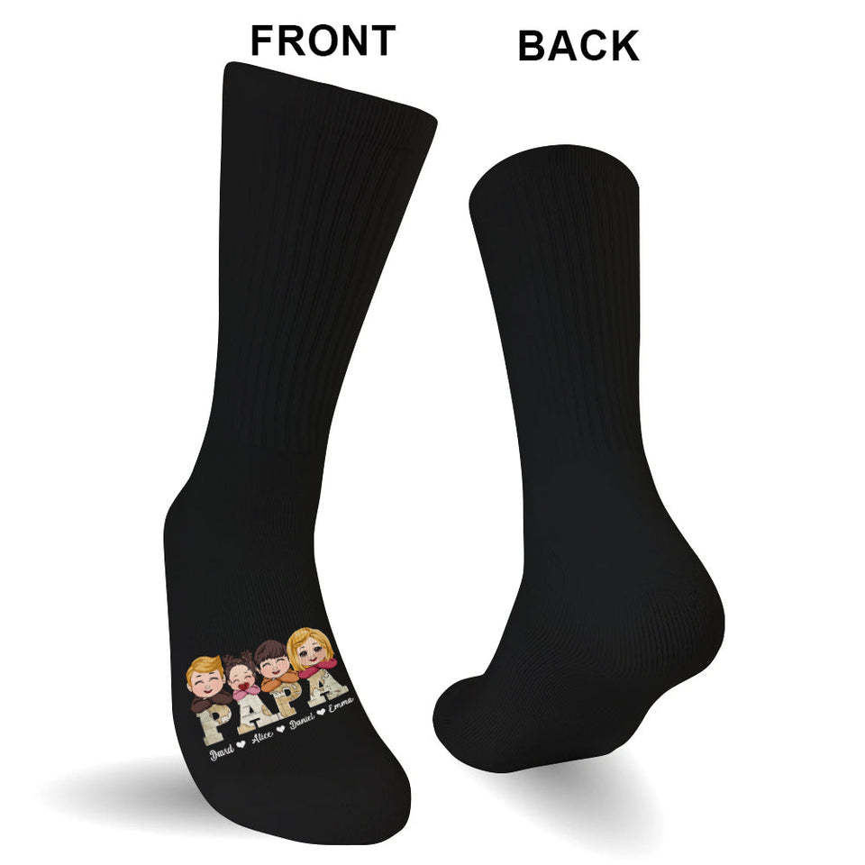 Papa Vintage Map With Kids - Personalized Grandpa Socks