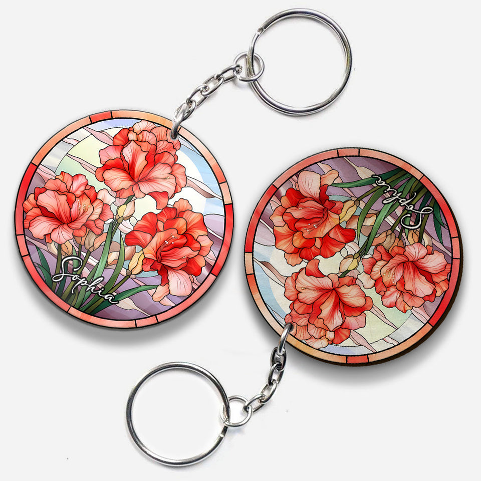 Stained Glass Birth Month Flowers - Personalized Birthday Keychain