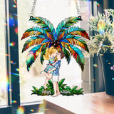 Romantic Couple Under The Palm Tree - Personalized Couple Window Hanging Suncatcher Ornament