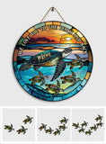 I Love You To The Beach And Back Turtle Mother And Children - Personalized Turtle Round Wood Sign