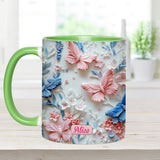Pink And Blue Butterflies - Personalized Butterfly Accent Mug
