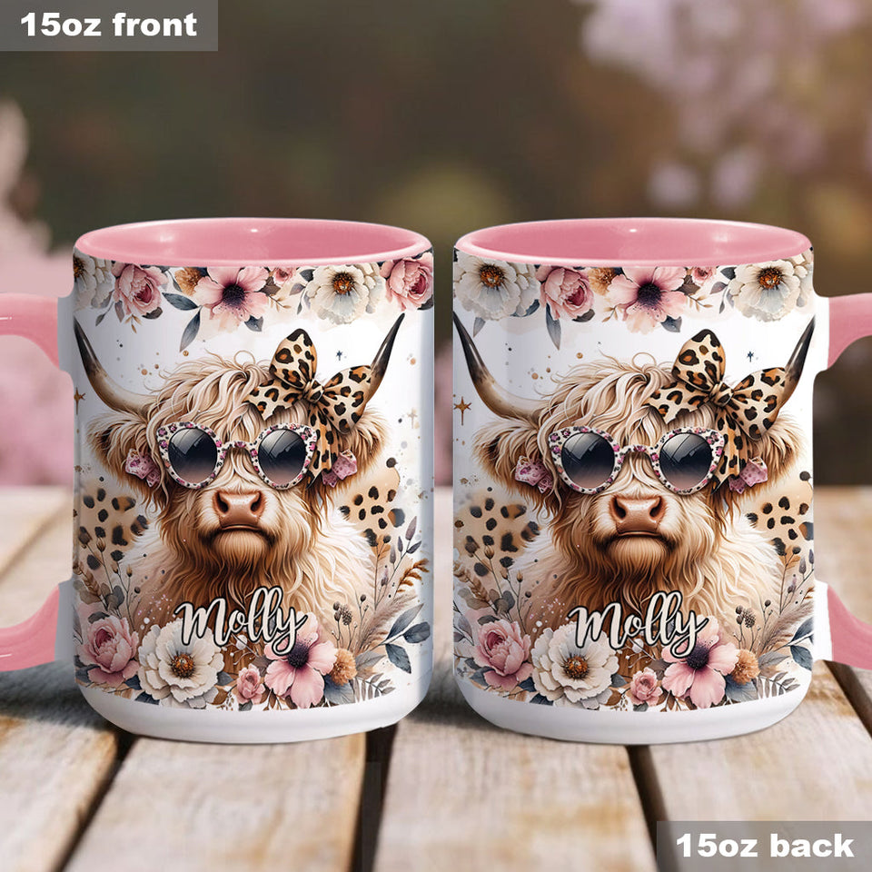 Cool Cow With Leopard Glasses - Personalized Accent Mug