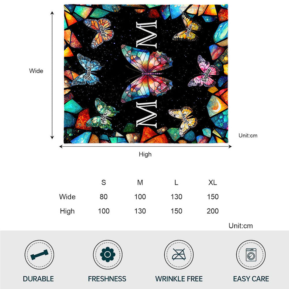Mom Stained Glass Colorful Butterfly - Personalized Mother Blanket
