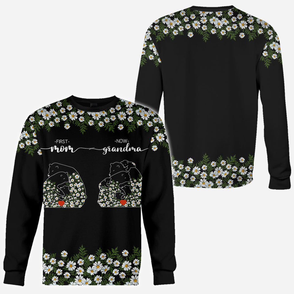 First Mom Now Grandma Bear Daisy - Personalized Grandma All Over Shirt