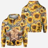 Highland Cow Among Sunflowers - Personalized All Over Shirt