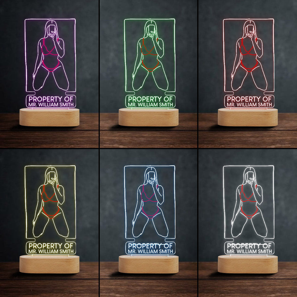 Property Of My Boyfriend/ Girlfriend - Personalized Couple Shaped Plaque Light Base