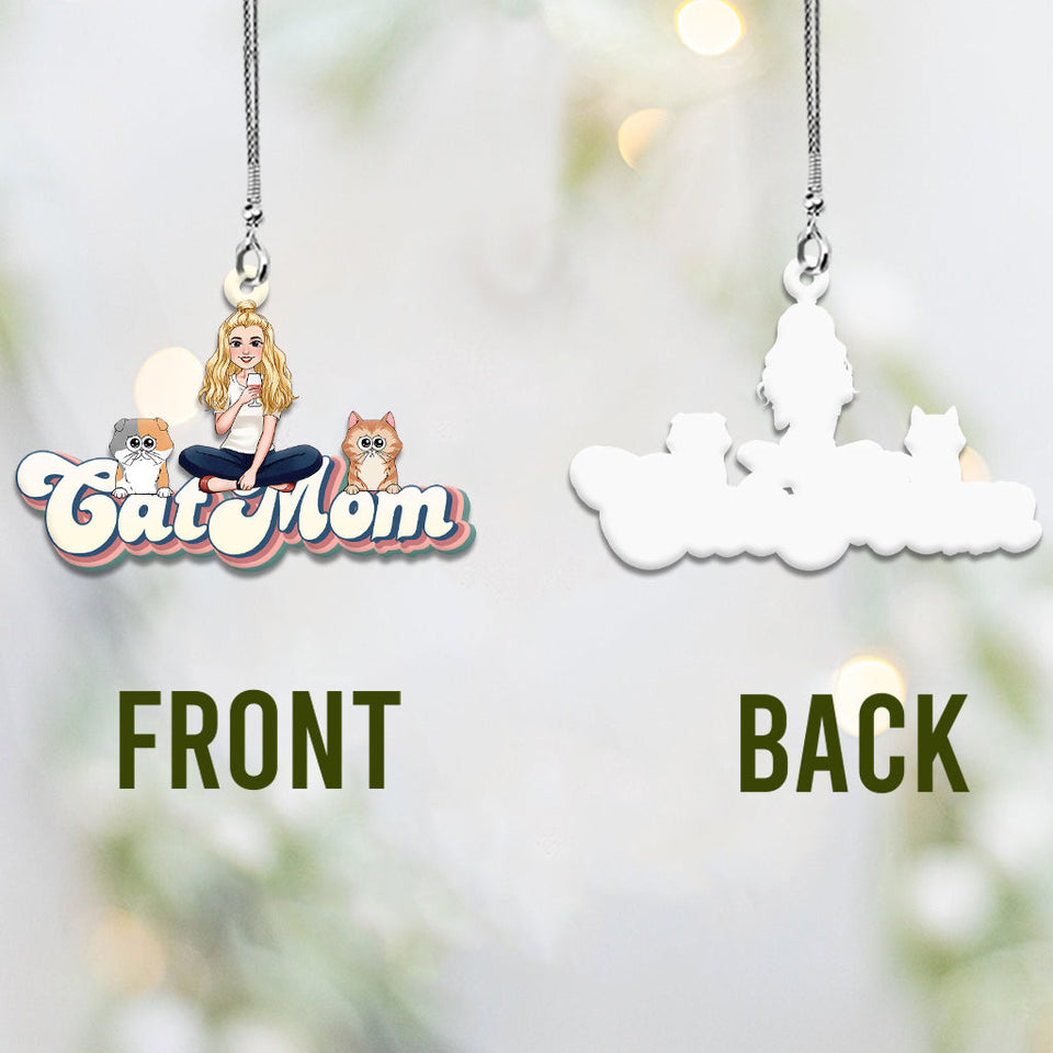 Cat Mom Dog Mom Cat Dad Dog Dad Pet Lover - Personalized Cat Car Ornament