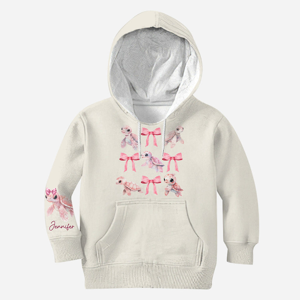 Pink Ribbon Coquette Bow Watercolor Turtle - Personalized Turtle All Over Shirt