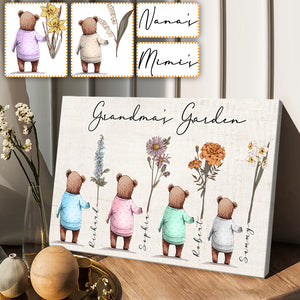 Grandma's Garden Baby Bears Birth Flowers - Personalized Grandma Canvas And Poster