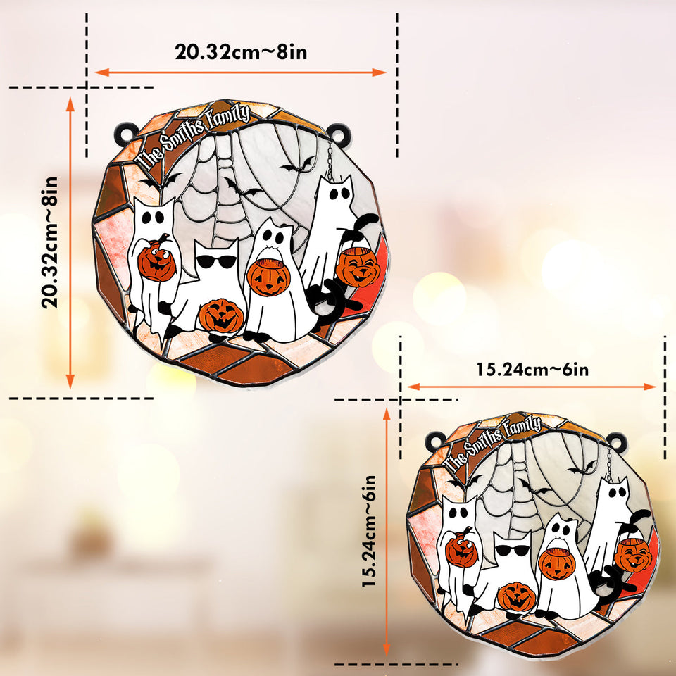 Black Cat Halloween 2024 - Personalized Black Cat Window Hanging Suncatcher Ornament