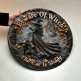 Halloween Is Better With A Cat - Personalized Black Cat Round Wood Sign