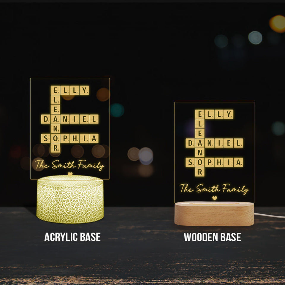 Family Crossword Art - Personalized Family Shaped Plaque Light Base