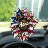 Grandma's Sunflower 4th Of July Flag - Personalized Grandma Custom Shaped Car Ornament