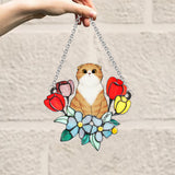 Cat Among Flowers - Personalized Cat Window Hanging Suncatcher Ornament