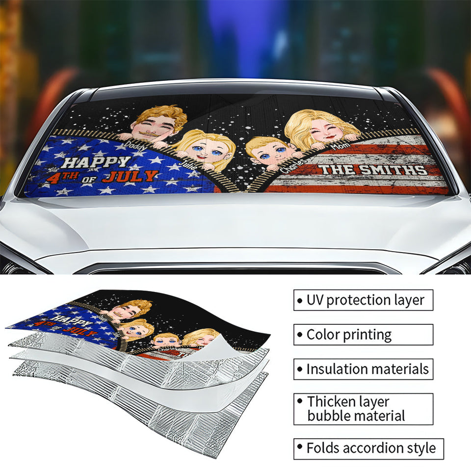 Funny Family Independence Day - Personalized Family Car Sunshade