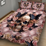 Pink Skull & Black Butterflies - Personalized Skull Quilt Set