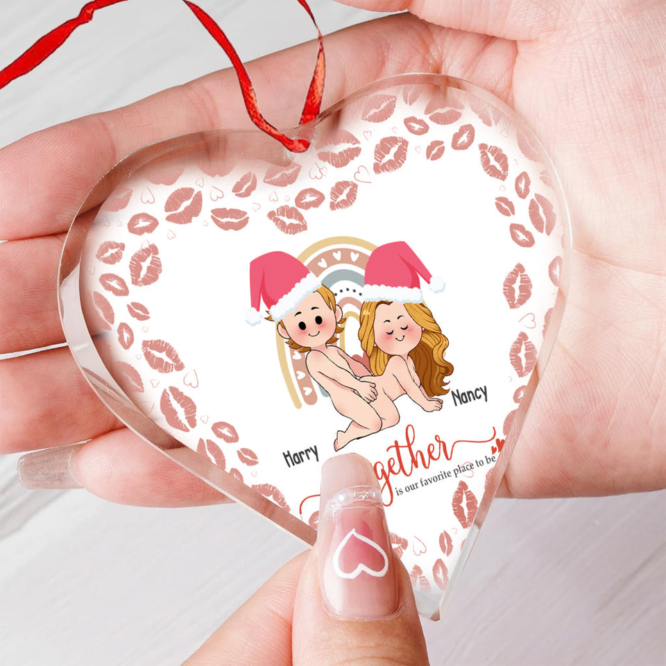 Together Is Our Favorite Place - Personalized Couple Heart Shaped Glass Ornament