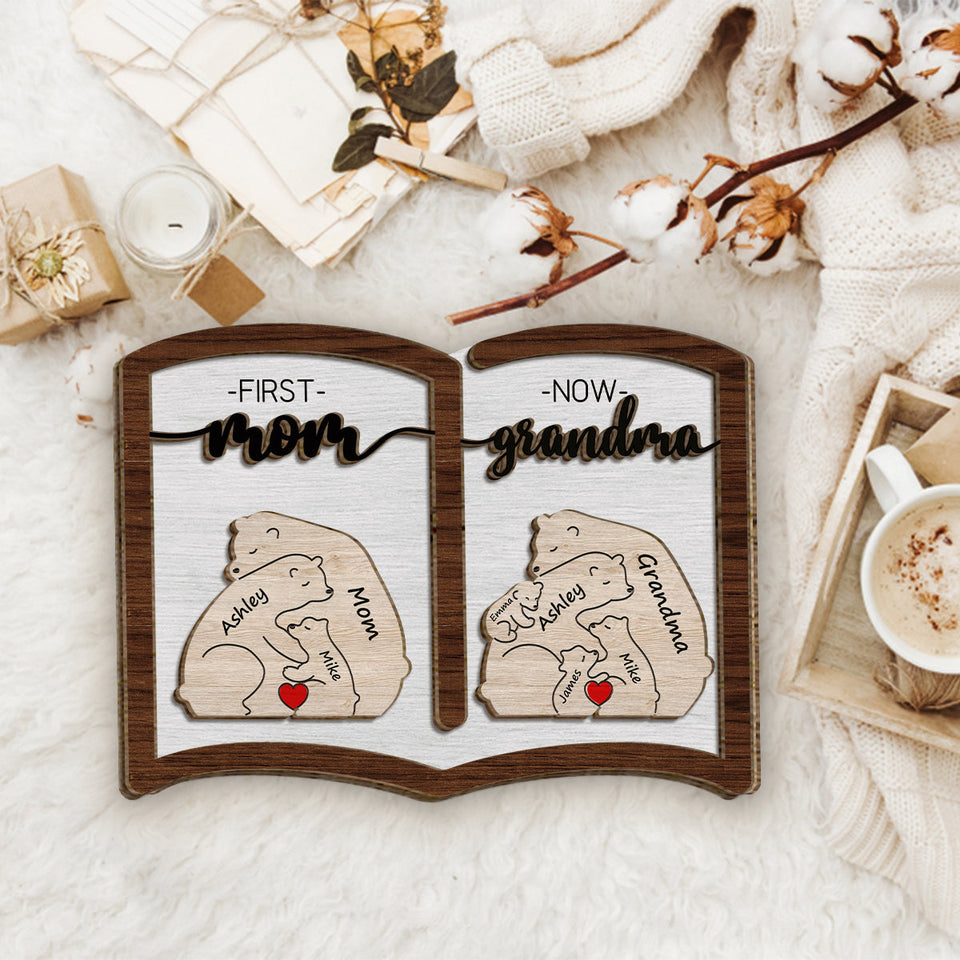 First Mom Now Grandma Bear - Personalized Grandma 2 Layered Wood Sign / Wood Plaque