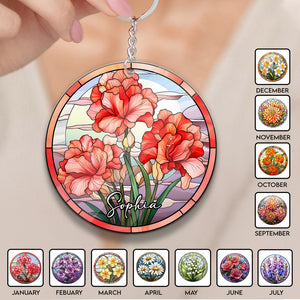 Stained Glass Birth Month Flowers - Personalized Birthday Keychain