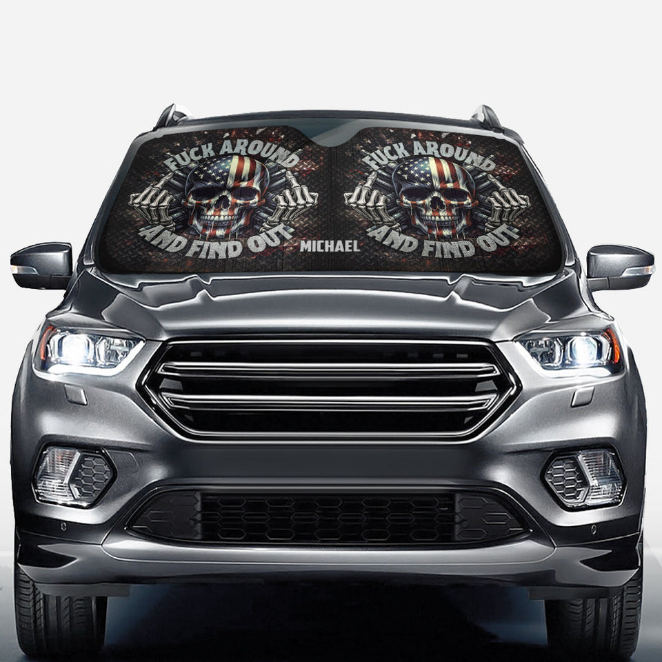 American Flag Skeleton - Personalized Skull Car Sunshade