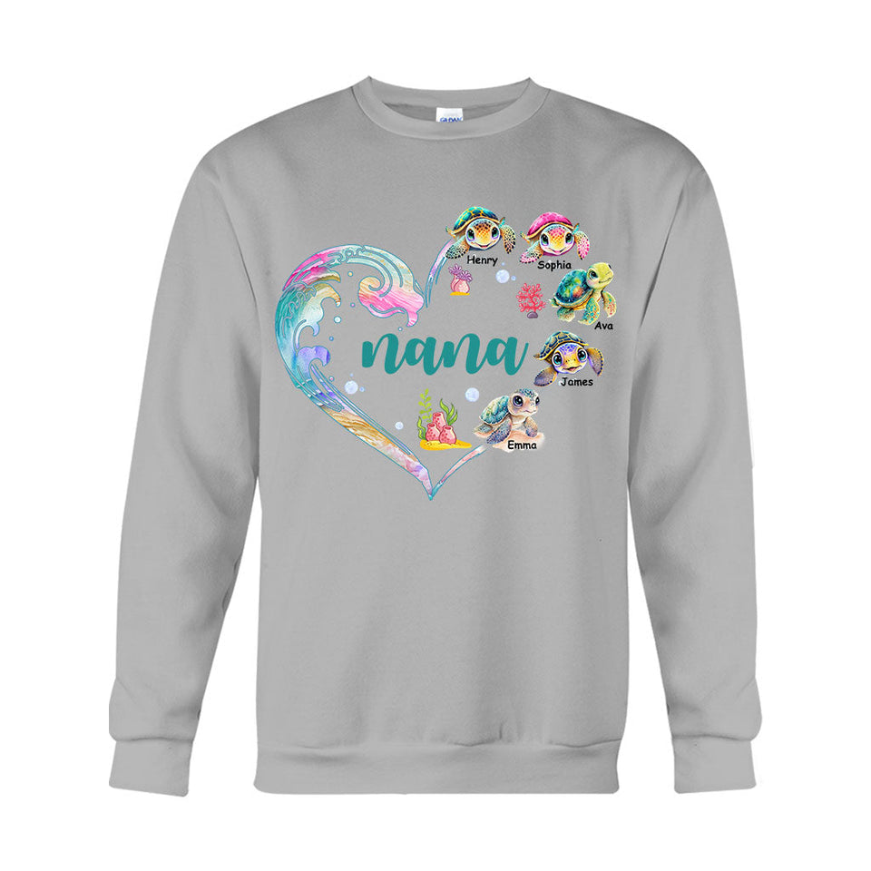 Nana's Little Turtle - Personalized Grandma T-shirt And Hoodie