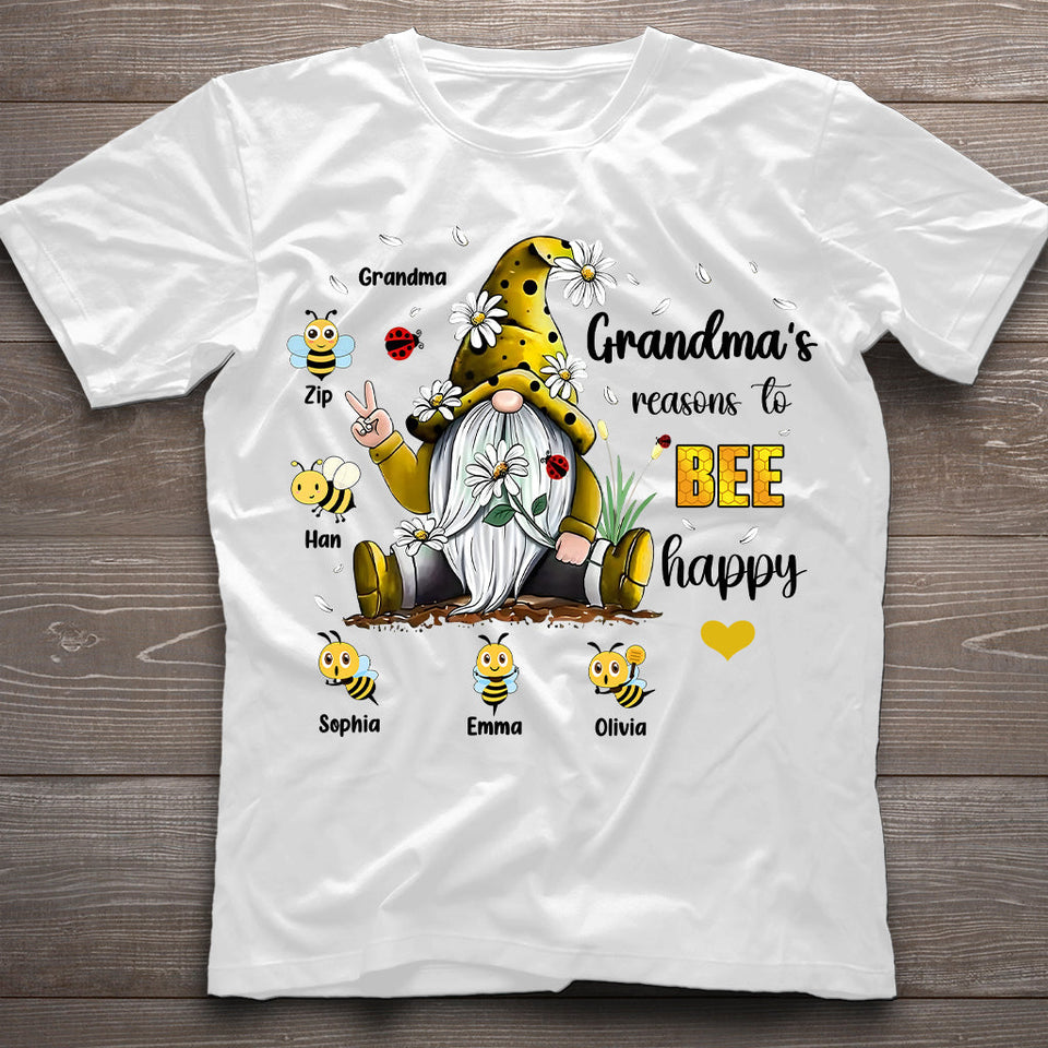 Grandma's Reasons To Bee Happy - Personalized Grandma T-shirt And Hoodie