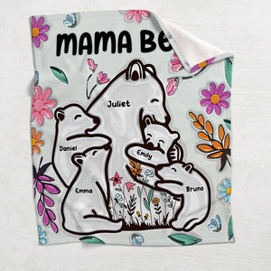 Mama Bear Huggings Her Cubs Floral Style - Personalized Mother Blanket