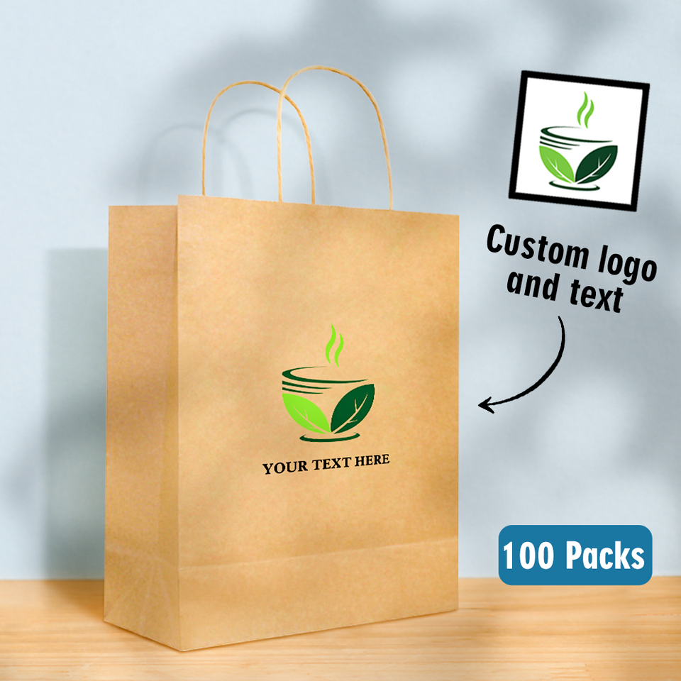 Custom Logo And Text Kraft Paper Gift 100PCS Printed Kraft Paper Bags - gift for anyone - Personalized Bag