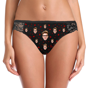 Custom Face Women Lace Sexy Panty - Personalized Couple Black Lace Panties