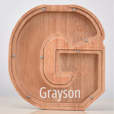 Custom Initial And Name - Personalized Letter And Name Oak Wooden Piggy Bank