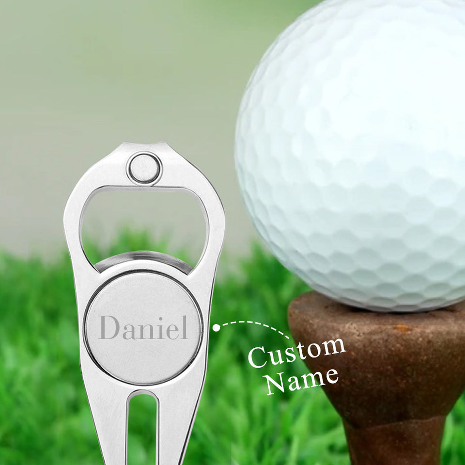 Name Ball Marker Multipurpose Bottle Opener - Golf gift for dad, him, boyfriend, husband, grandpa - Personalized Golf Fork Ball Marker