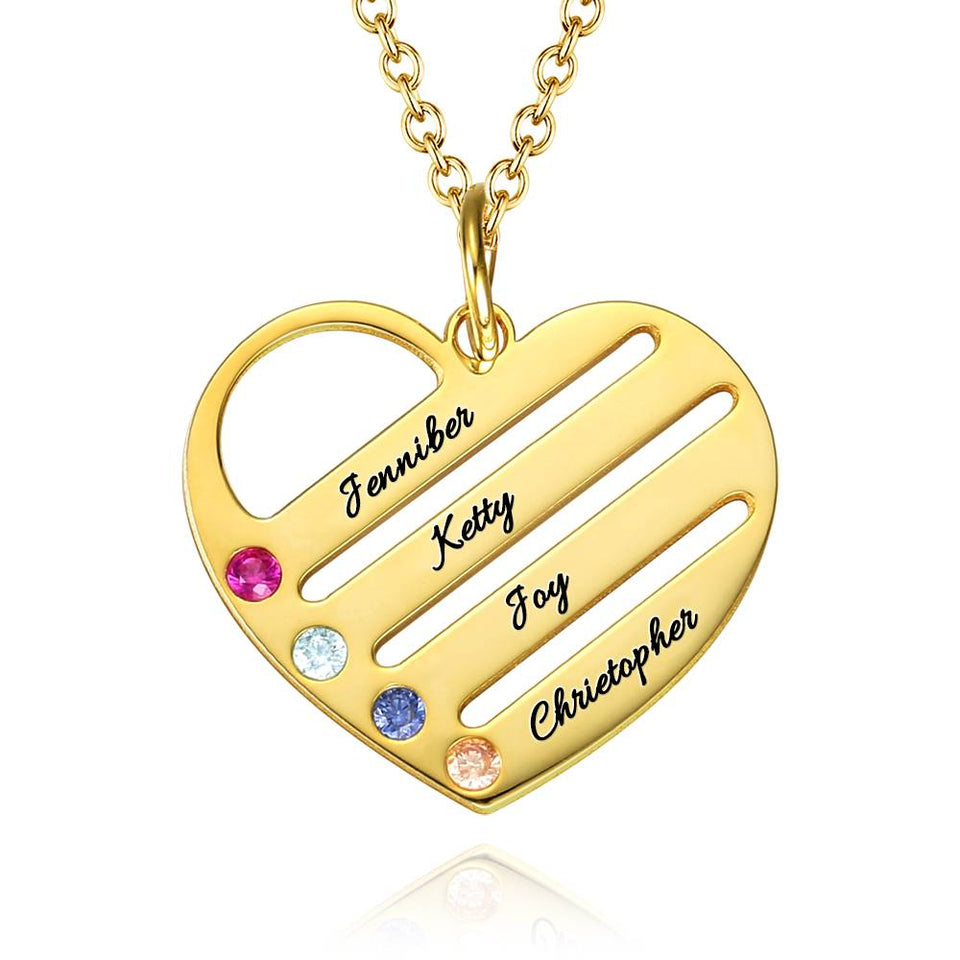 This Is Us - Personalized Family S925 Silver Birthstone Heart Name Necklace
