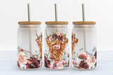 Floral Highland Cow Highland Cow Can Glass 0624