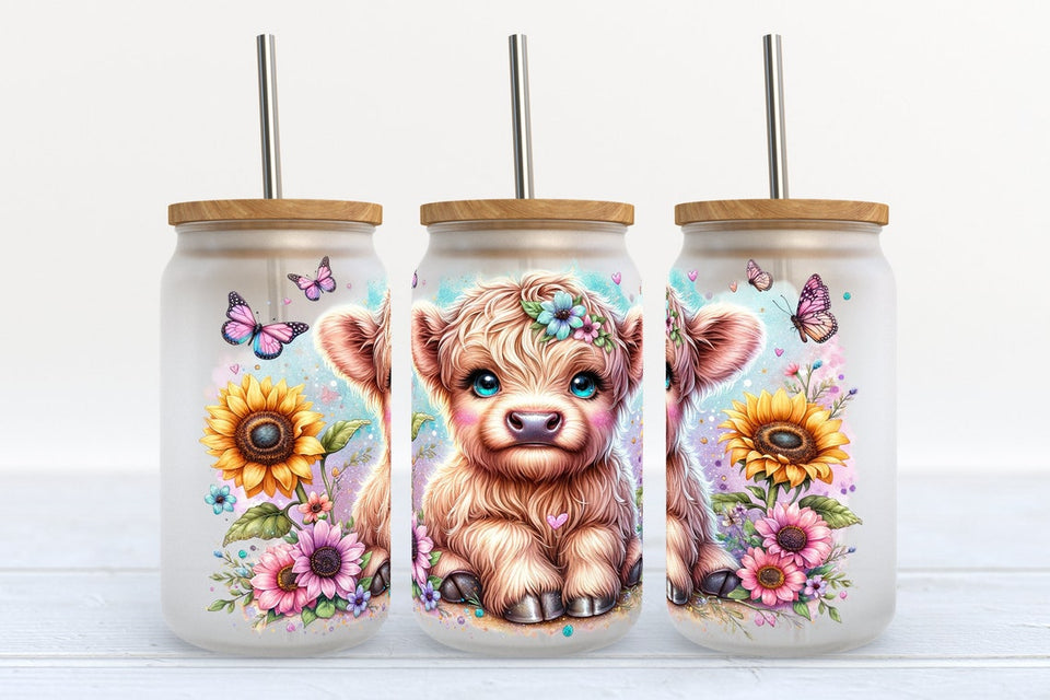 Cute Baby Highland Cows Highland Cow Can Glass 0624