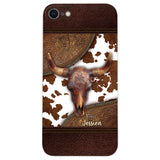 Skeleton Bull Skull - Personalized Western Leather Phone Case