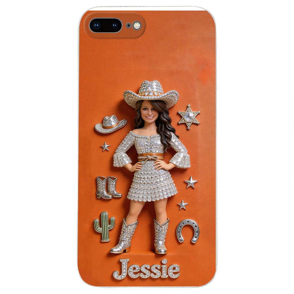 Cowgirl Spirit - Personalized Cowgirl 3D Embossed Leather Phone Case