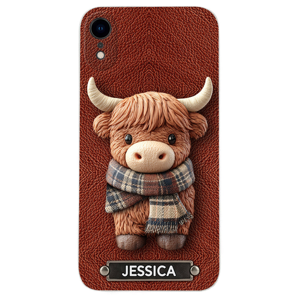Adorable Highland Cow - Personalized Highland Cow Leather Phone Case