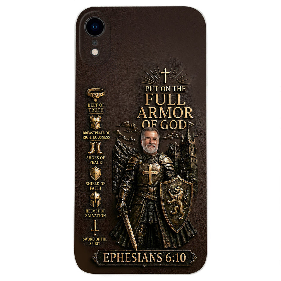 Put On The Full Amor Of God, Gift for Christians - Personalized Christian 3D Embossed Leather Phone Case