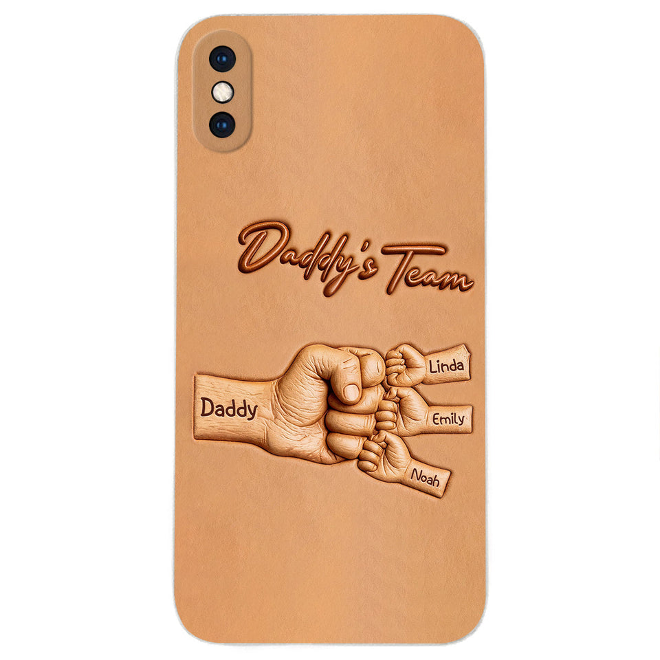 Daddy's Team - Personalized Father 3D Embossed Leather Phone Case