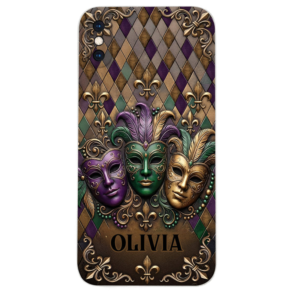 Mardi Gras Fleur de Lis - Personalized Mardi Gras Leather Phone Case