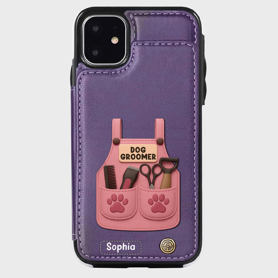 Dog Groomer Gift With Grooming Tools And Paw Prints - Personalized Dog Groomer Wallet Phone Case