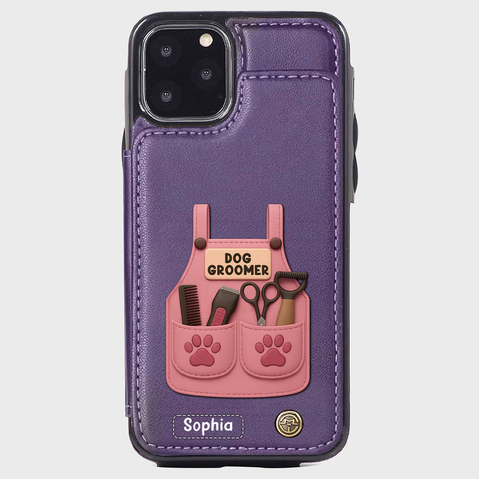 Dog Groomer Gift With Grooming Tools And Paw Prints - Personalized Dog Groomer Wallet Phone Case