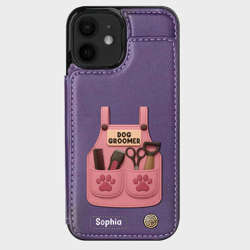 Dog Groomer Gift With Grooming Tools And Paw Prints - Personalized Dog Groomer Wallet Phone Case