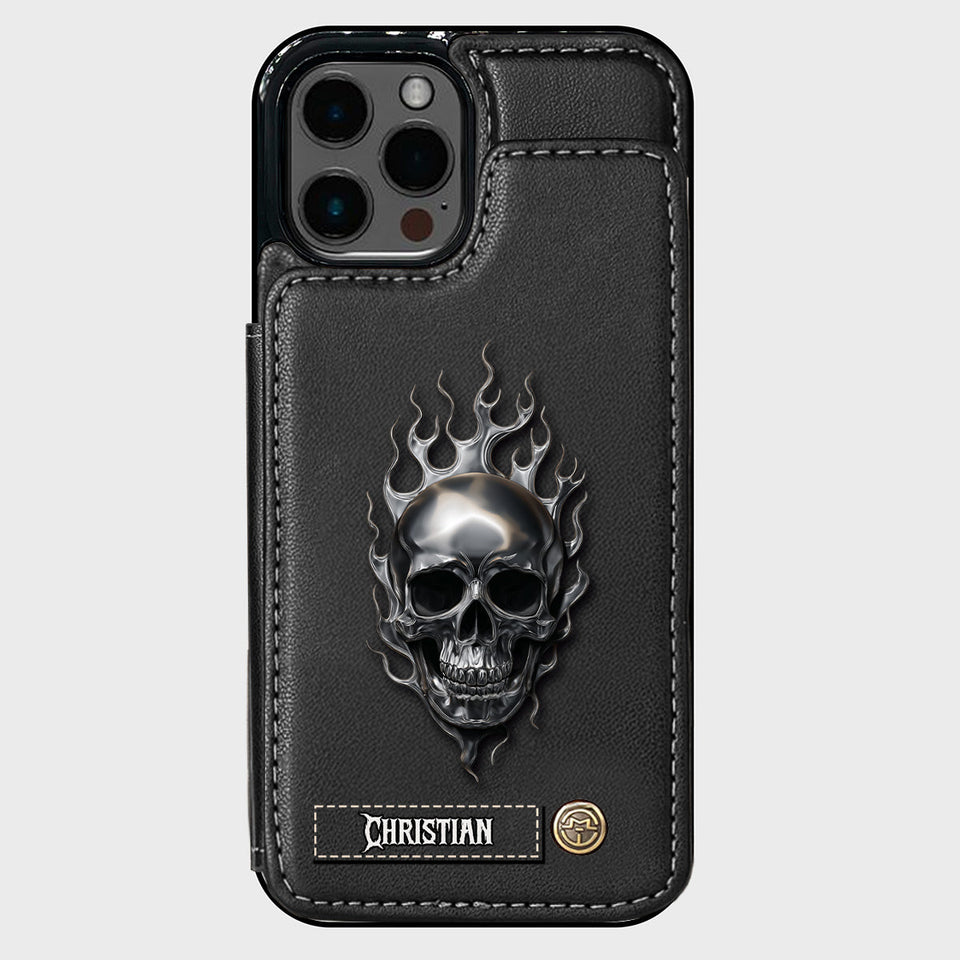 Fire Skull - Personalized Skull Wallet Phone Case