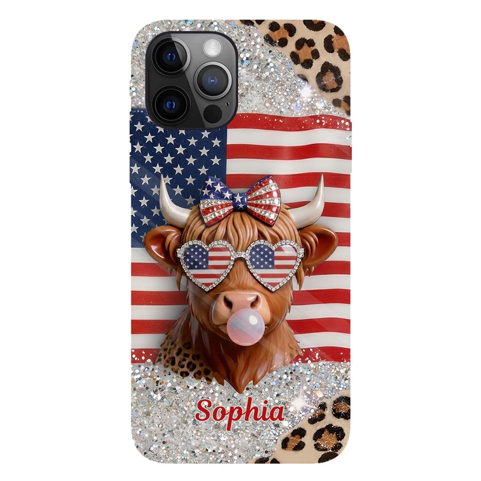 Highland Cow Patriotic - Personalized Highland Cow Full Print Phone Case & Phone Grip