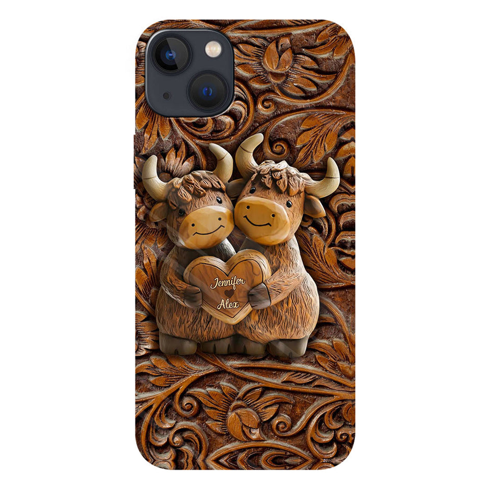 Cute Highland Cow Couple - Personalized Highland Cow Full Print Phone Case