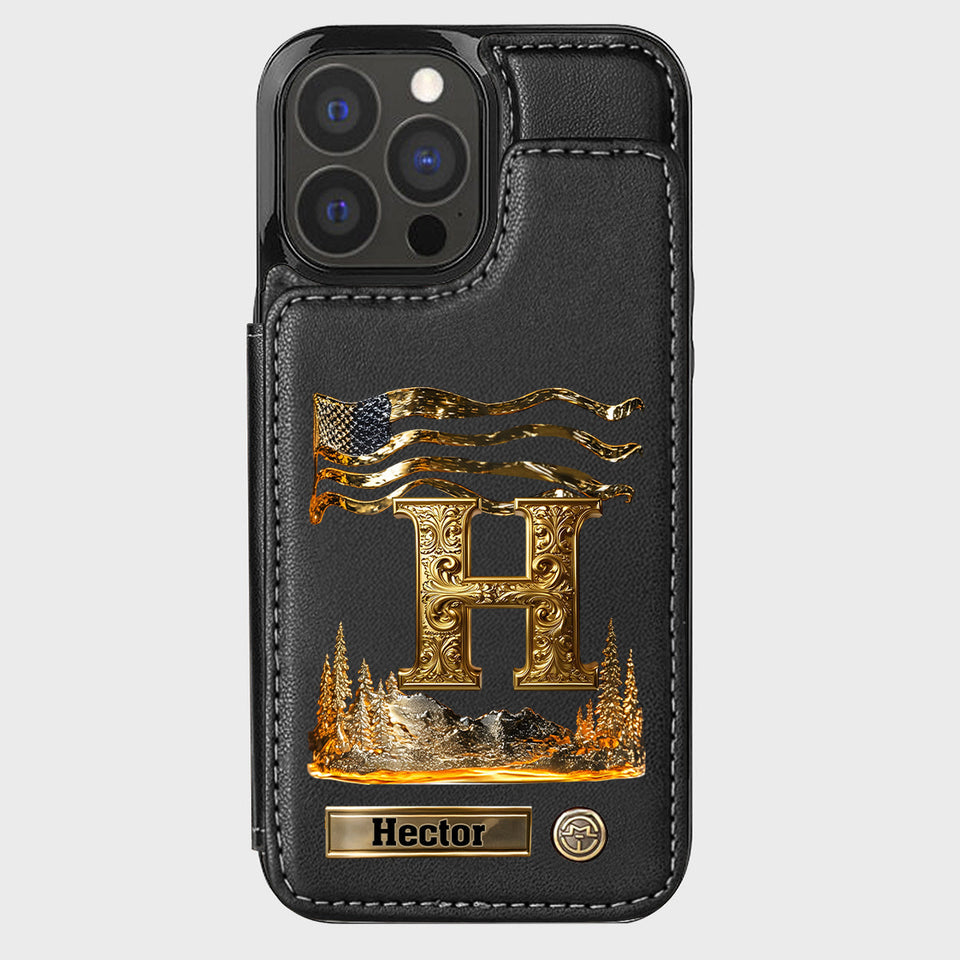 Name Initial Alphabet - Personalized Luxury Wallet Phone Case