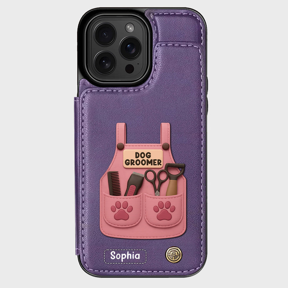 Dog Groomer Gift With Grooming Tools And Paw Prints - Personalized Dog Groomer Wallet Phone Case